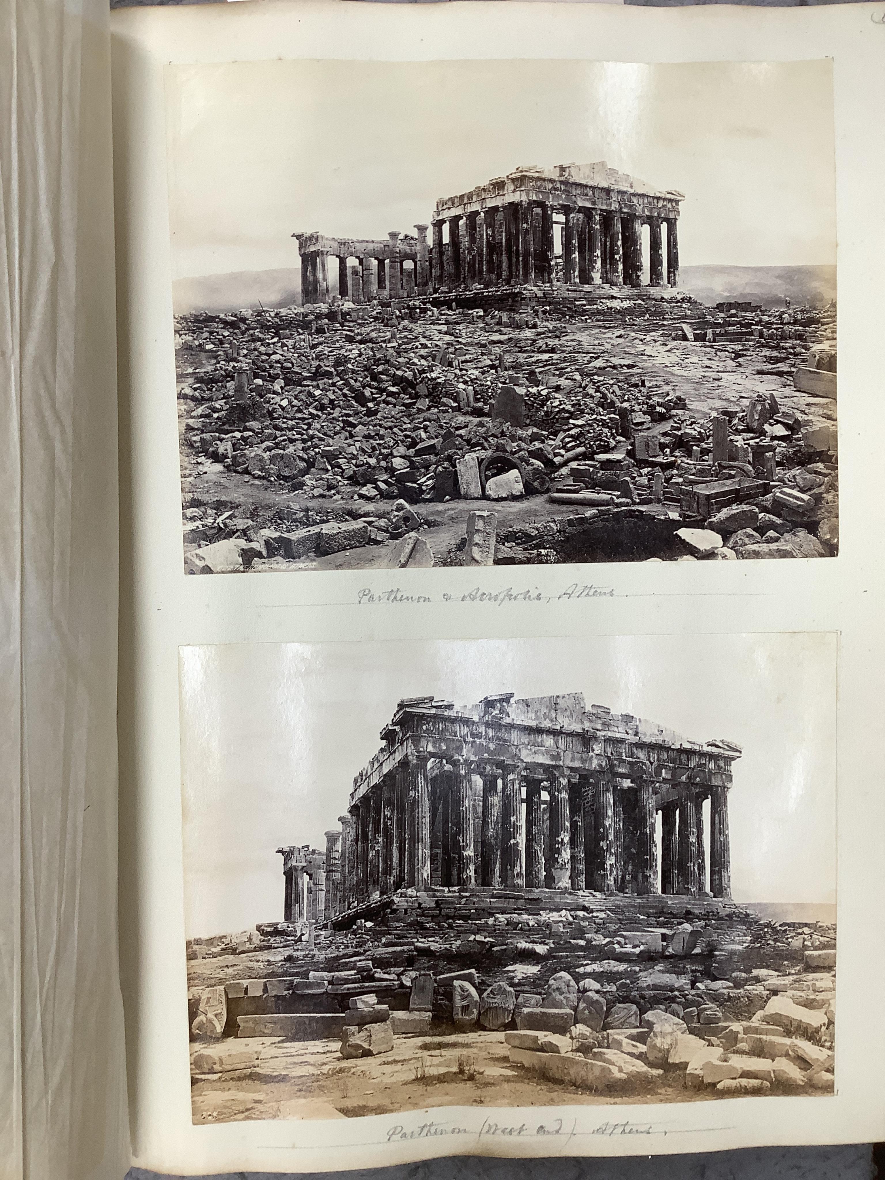 A Victorian photograph book comprising photographs of Athens, the Pyramids of Giza, Rome etc. Condition - fair